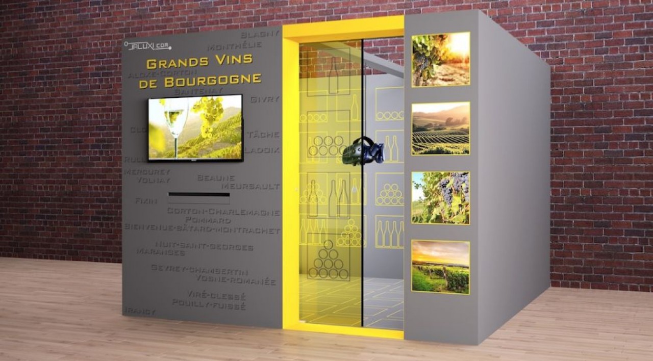 Simulation d'une cabine de réalité virtuelle sur un marché visé par la start-up : le tourisme. © Jaluxi.