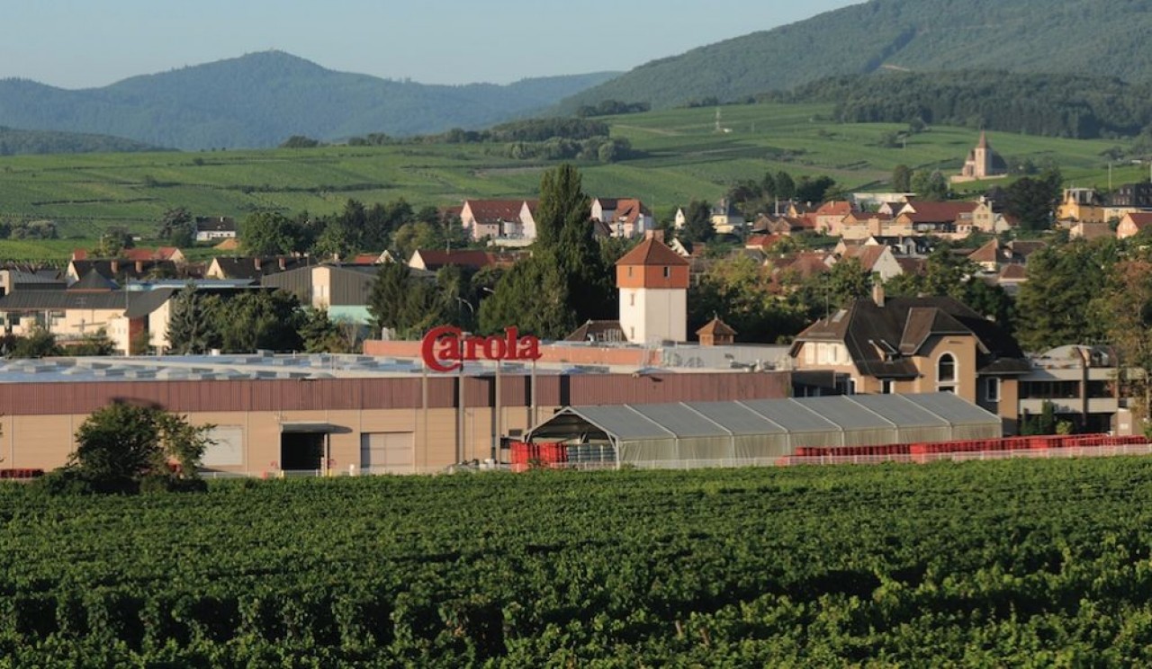 L'usine d'embouteillage des eaux Carola, à Ribeauvillé (Haut-rhin), en plein vignoble d'Alsace. © Spadel.