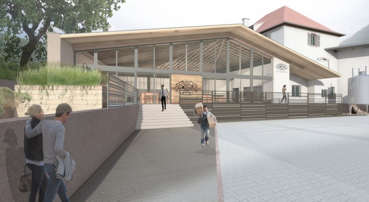 Avec ce nouveau caveau qui ouvrira en mai à Guebwiller, les domaines Schlumberger veulent développer la vente directe et contribuer à la promotion des vins d’Alsace. © Marie Lettermann, architecte