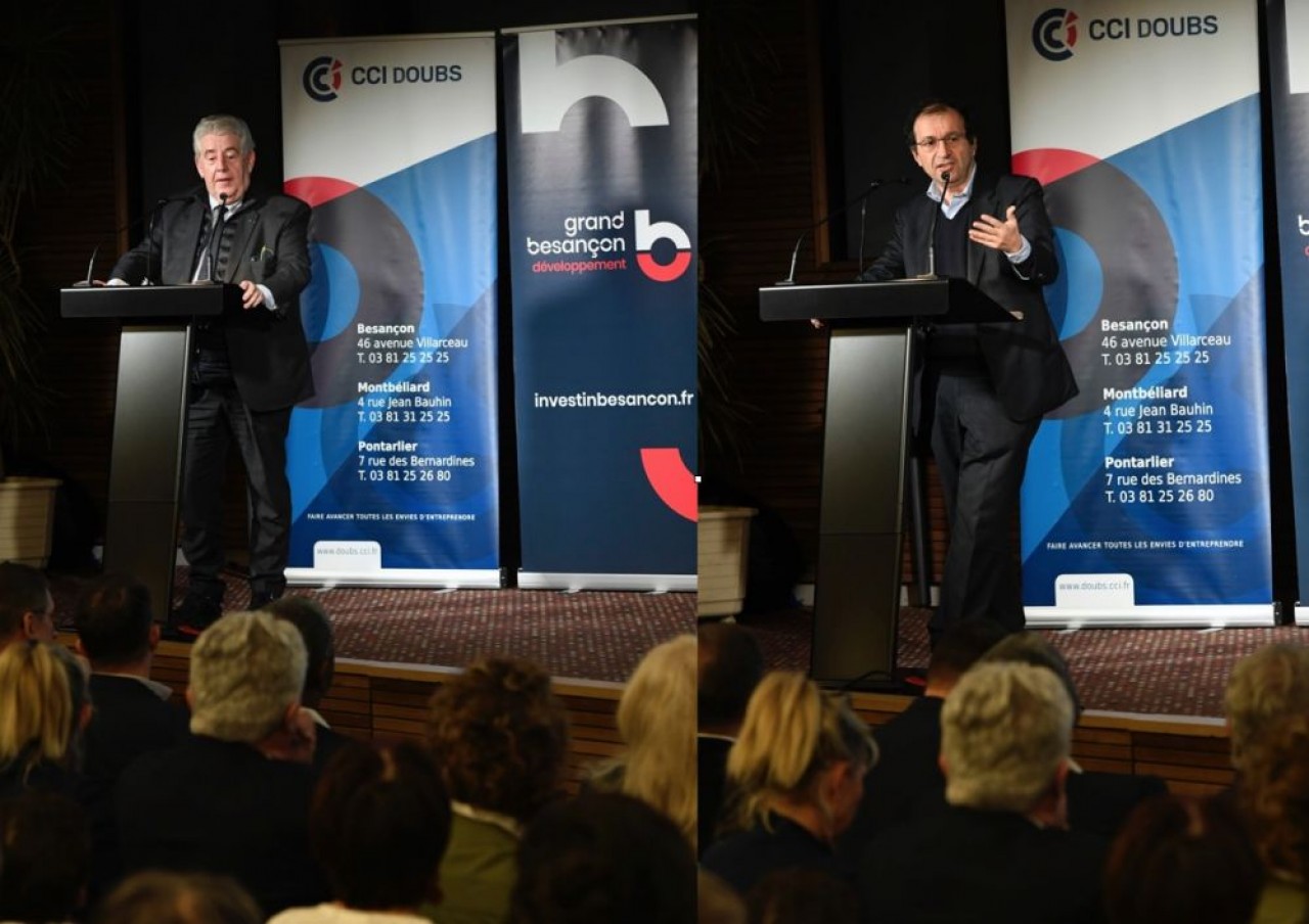 Ouverture des 4ème Journées Granvelle, le 18 février à la CCI du Doubs à Besançon, par Jean-Louis Fousseret, maire, avant la conférence de l’économiste Daniel Cohen, Economie mondiale, économie locale : mariage de raison ? © Grand Besançon- E. Chatelain