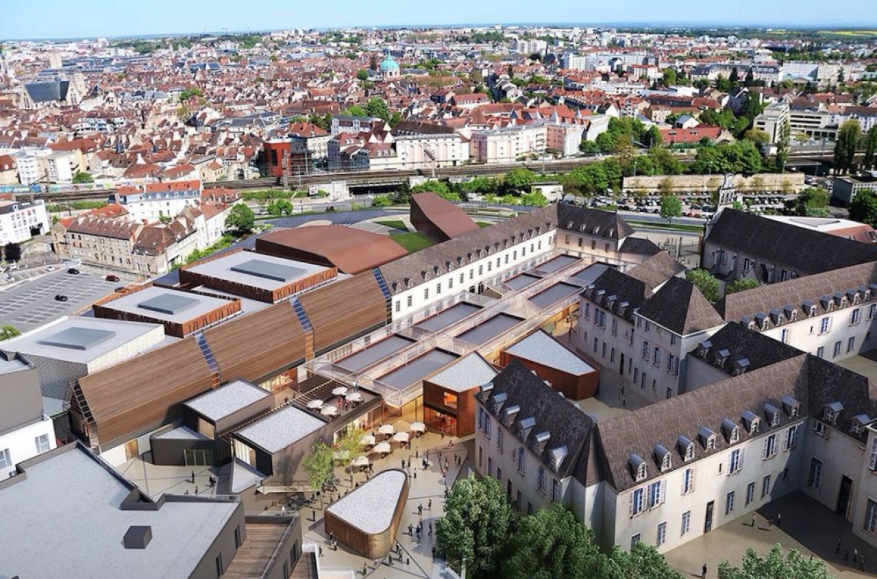 La future Cité de la gastronomie et du vin de Dijon confiée par la ville à Eiffage: 1.750 m2 d’expositions devant illustrer le repas gastronomique des Français, 3.500 m2 de commerces et 640 logements. © Antonin Bechu