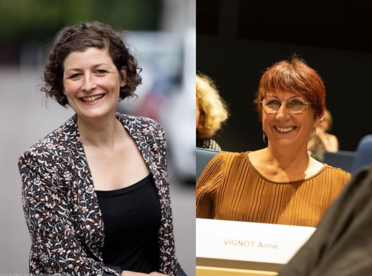 Deux femmes écologistes élues maire : à gauche, Jeanne Barseghian à Strasbourg (© Jérôme Dorkel / Ville et Eurometropole de Strasbourg) et Anne Vignot, à Besançon. (© Jean-Charles Sexe)