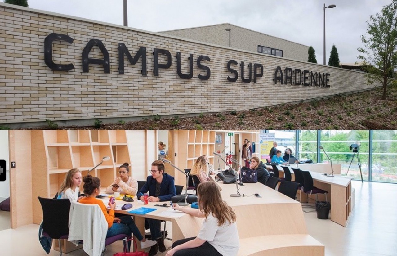 Le « Campus Sup Ardenne » érigé en 2019 sur le site du Moulin Le Blanc à Charleville-Mézières pour donner aux étudiants le sentiment d’appartenir à une communauté universitaire. © Ardennes Métropole