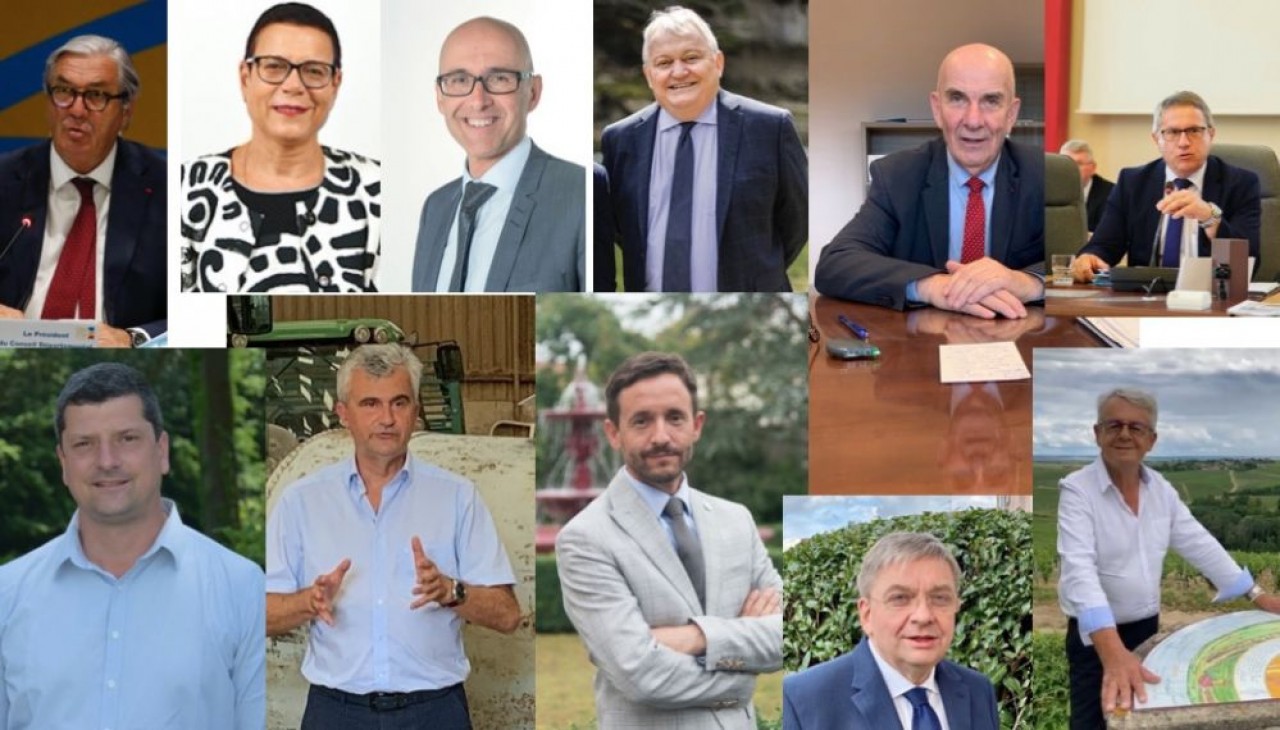 Assurés de retrouver leur siège : F. Sauvadet, 21 - C. Bouquin, 25 - F. Berry, Alsace - C. Pernot, 39 - Y. Krattinger, 70 - N. Bourgeois, 08 - F. Bouquet, 90 - A. Accary, 71 -N. Lacroix, 52 - F. Vannson, 88 et P. Gendraud, 89.