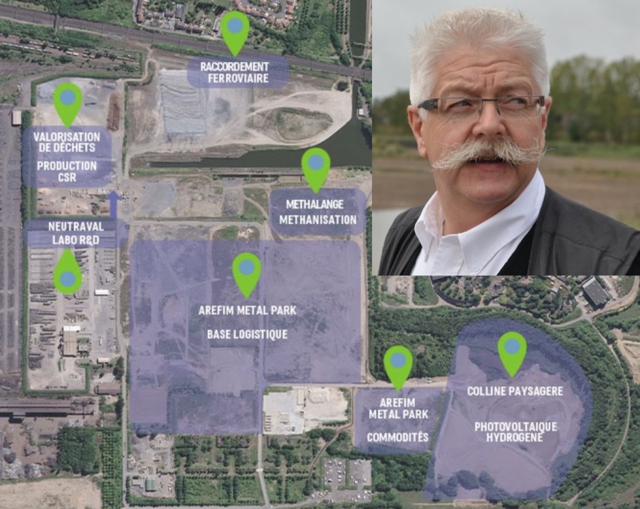 Philippe Beck, président du conseil de surveillance de groupe Beck. © Philippe Bohlinger. En vignette du plan d’aménagement des 65 hectares de la friche sidérurgique de Talange-Hagondange, en Moselle.