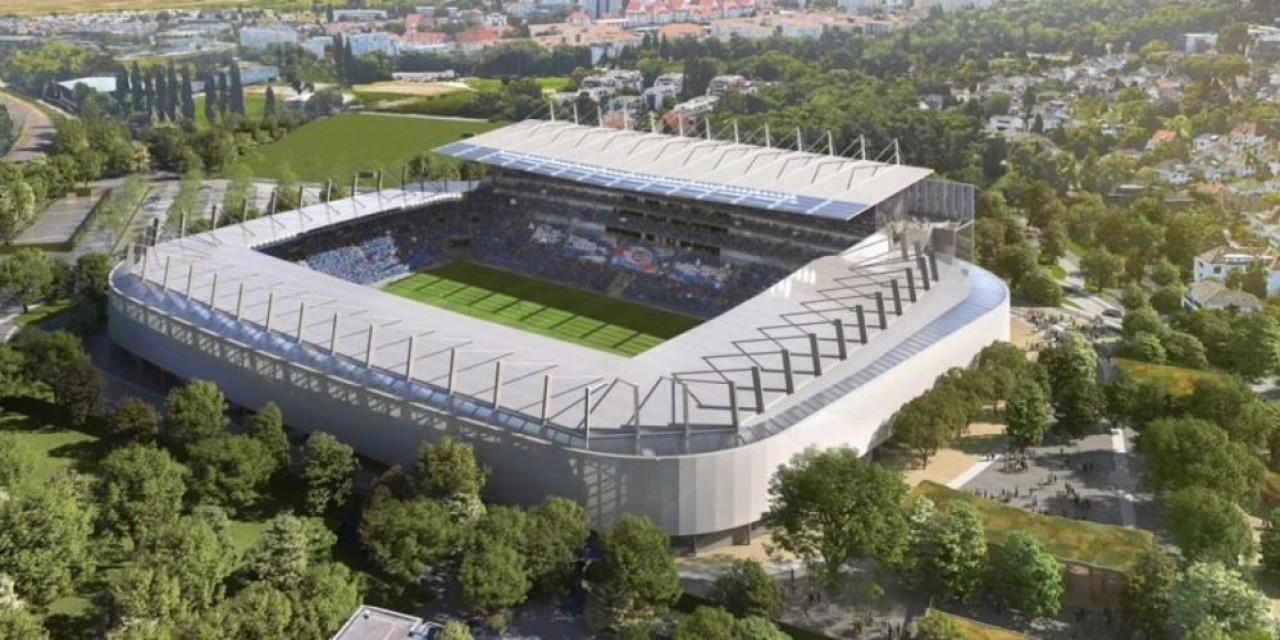 Le stade rénové selon le dessin des architectes Populous (Londres) et Rey-de Crécy (Strasbourg) doit être prêt pour le début de la saison de football 2026/27. © Populous - Rey-de Crécy - Luxigon