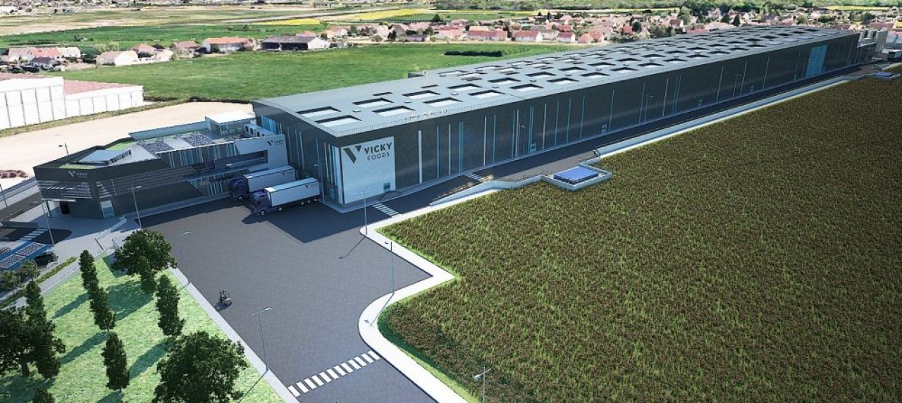 Image du futur bâtiment de 22.500 m2 de Vicky Foods devant être livré en mai 2024 pour un démarrage de production à l'automne suivant. © Grand Chalon