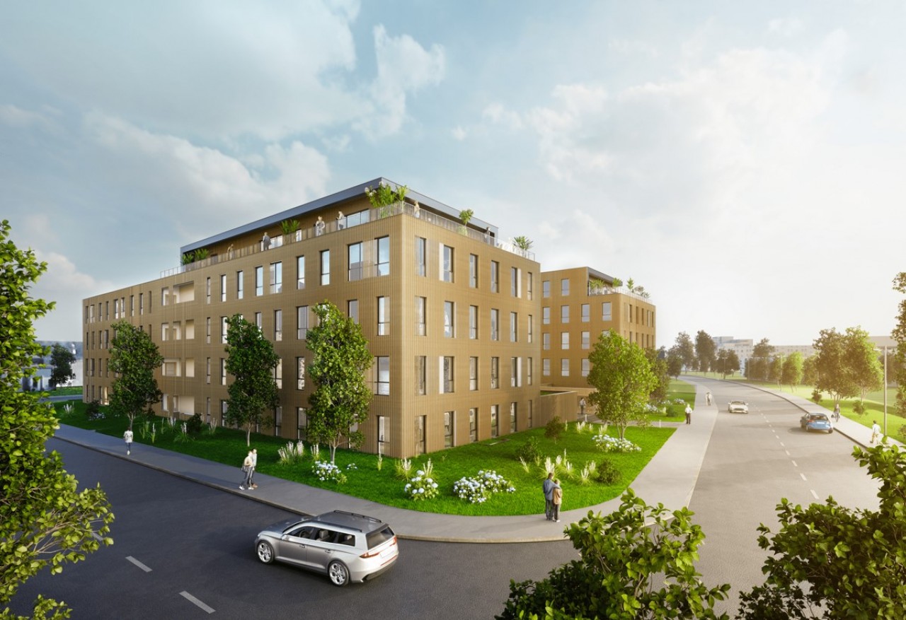 L'immeuble Lignum à Schiltigheim (Bas-Rhin) sera la principale prochaine offre neuve disponible en bureaux à Strasbourg, avec sa surface de 7.700 m2 livrée fin 2025 (promoteur : KS groupe). © Oslo Architectes